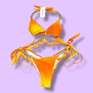 Bright Orange and Yellow Ombré Bikini With Bling